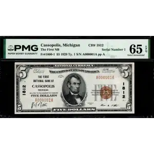 $5 1929 Small brown seal Small National Bank Notes 1800-1