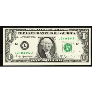 $1 1977-A. Green seal. Small Size $1 Federal Reserve Notes 1910-L