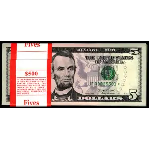 $5 2009  Small Size $5 Federal Reserve Notes 1995-F*