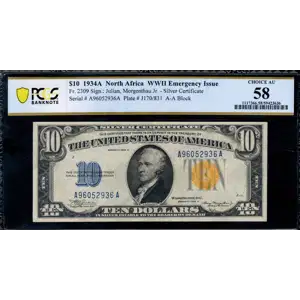 $10 1934-A yellow seal Emergency Notes Issued During WW2 2309