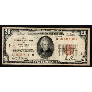 $20 1929 brown seal Small Federal Reserve Bank Notes 1870-B