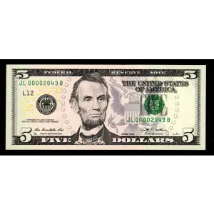 $5 2009  Small Size $5 Federal Reserve Notes 1994-L