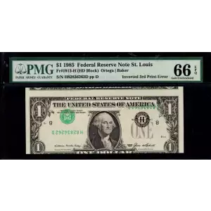 $1 1985 Green seal. Small Size $1 Federal Reserve Notes St. Louis 1913-H