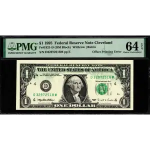 $1 1995 Green seal. Small Size $1 Federal Reserve Notes 1921-D